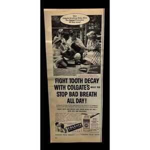 Colgate Dental Cream Toothpaste Vintage Print Ad 50s Dental Hygiene Tooth Decay